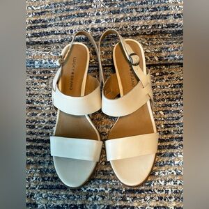 New - Lucky Brand - 3 inch stacked heel - leather off white
